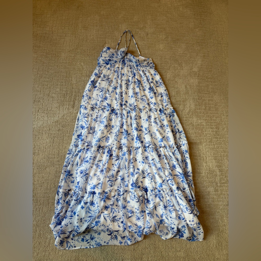 Skies Are Blue Textured White and Blue maxi dress